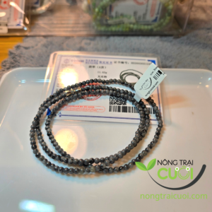 Chuỗi Quấn Tay Ngọc Cẩm Thạch Xanh Gà Đen type A, 3mm 0683