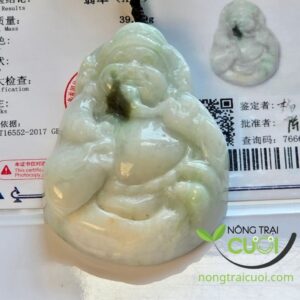 Mặt Ngọc Cẩm Thạch Thần Tài Xanh Tao Hoa Bay type A, 36x51mm - Nông Trại Cười